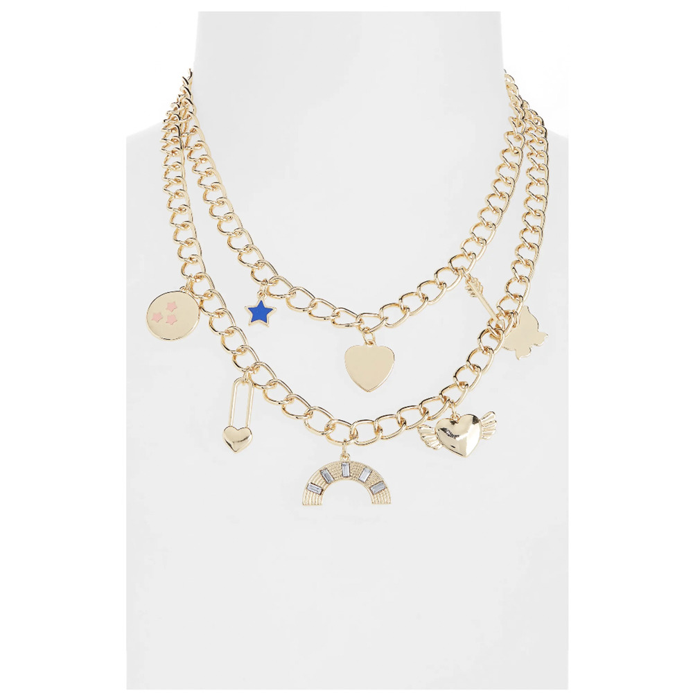 BP. Women's Mixed Charm Layered Chain Link Necklace - Gold